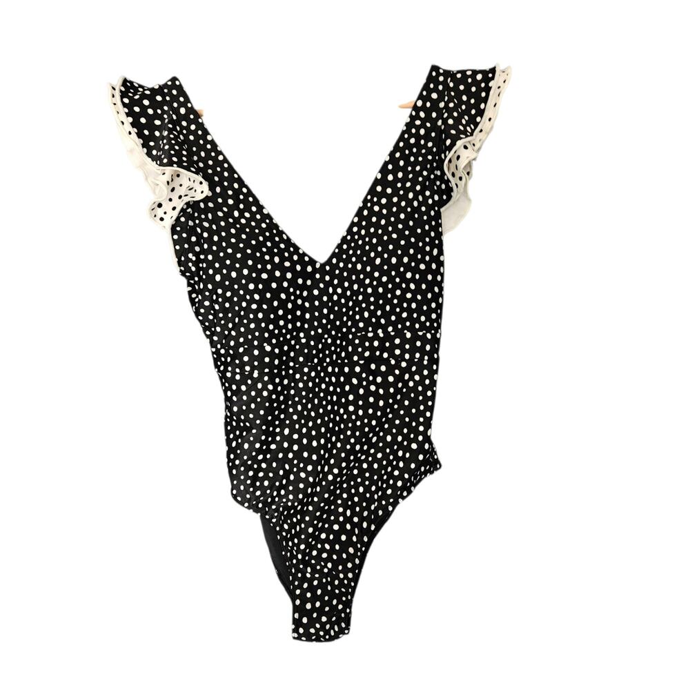 Women's Summersalt The Ruffle Backflip Black White Polka Dot 1-Piece Swimsuit 6 - Picture 6 of 12
